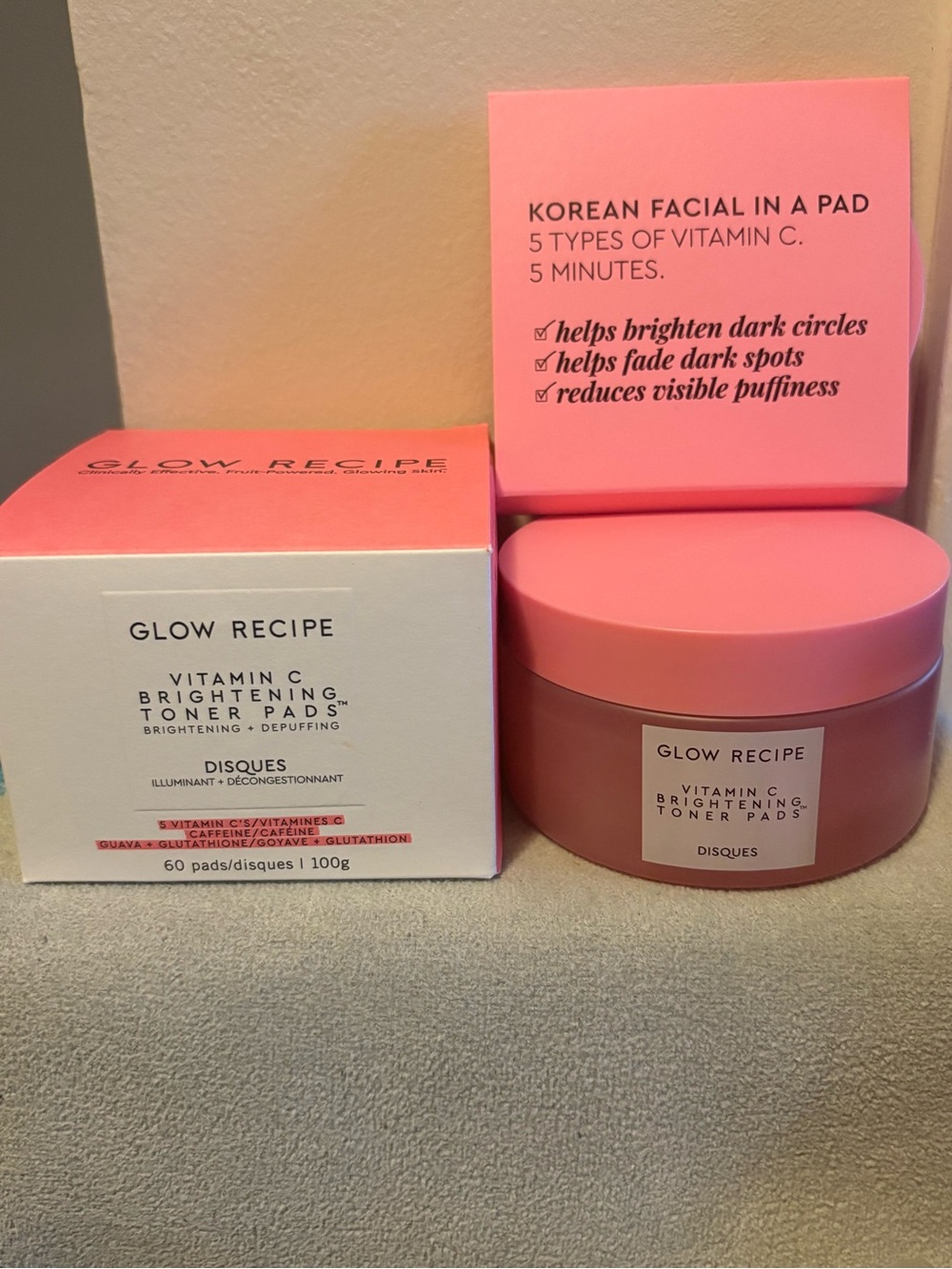 Glow Recipe Pink Vitamin C Brightening Toner Pads 60 ct Brand New in Box!!
